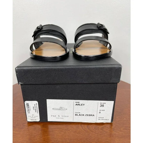 Rag & Bone Arley Slide Sandal in Black Zebra Size EU 35